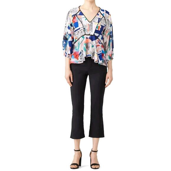 Hunter Bell Grayson Abstract Geometric Watercolor Silk Top Ruffle Peplum Small - Picture 2 of 12